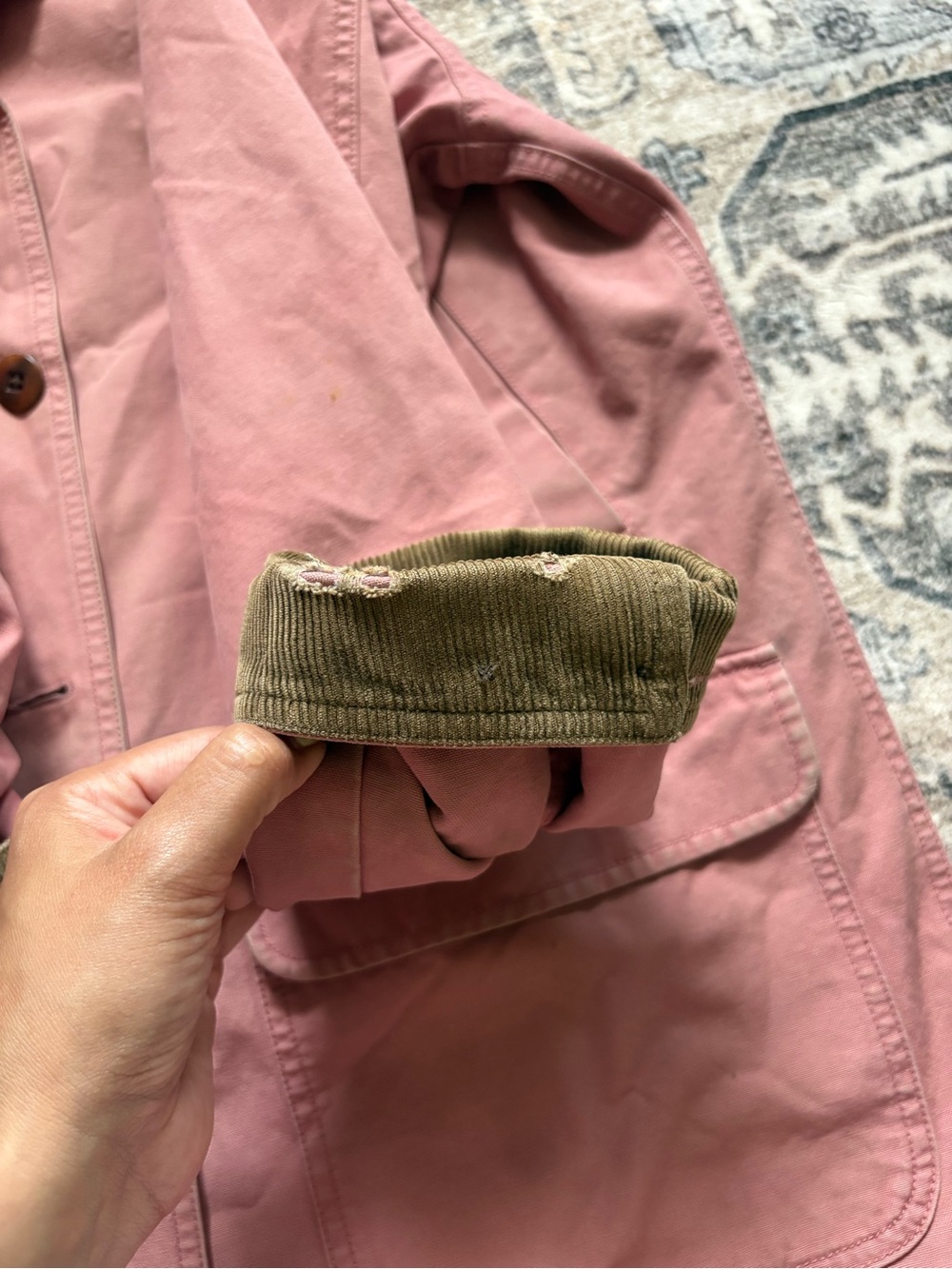 Vintage 90s LL BEAN barn chore coat in baby pink brown corduroy sz M 100% cotton - Picture 11 of 16